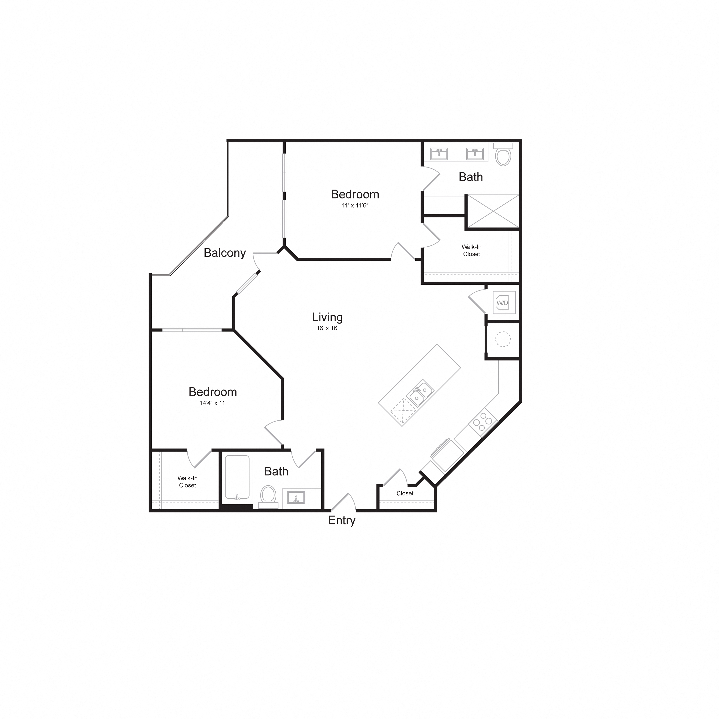 Floor plan for 2 beds, 2 baths, 1204 sqft